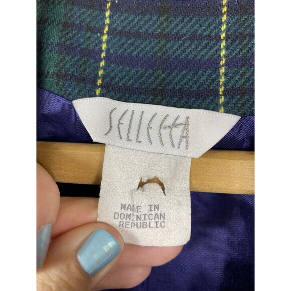 Vintage Plaid Blazer Womens 18 Blue Green Wool Blend Preppy Academia 1X 90s - Picture 6 of 9